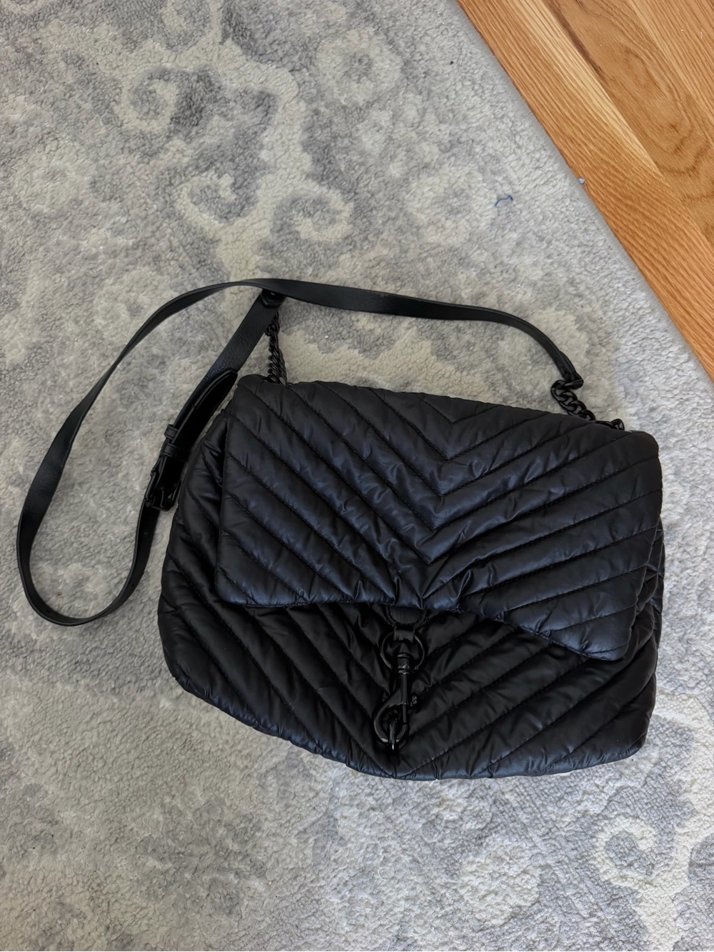 Rebecca Minkoff Edie Nylon Jumbo Flap Shoulder Bag in Black Shellac